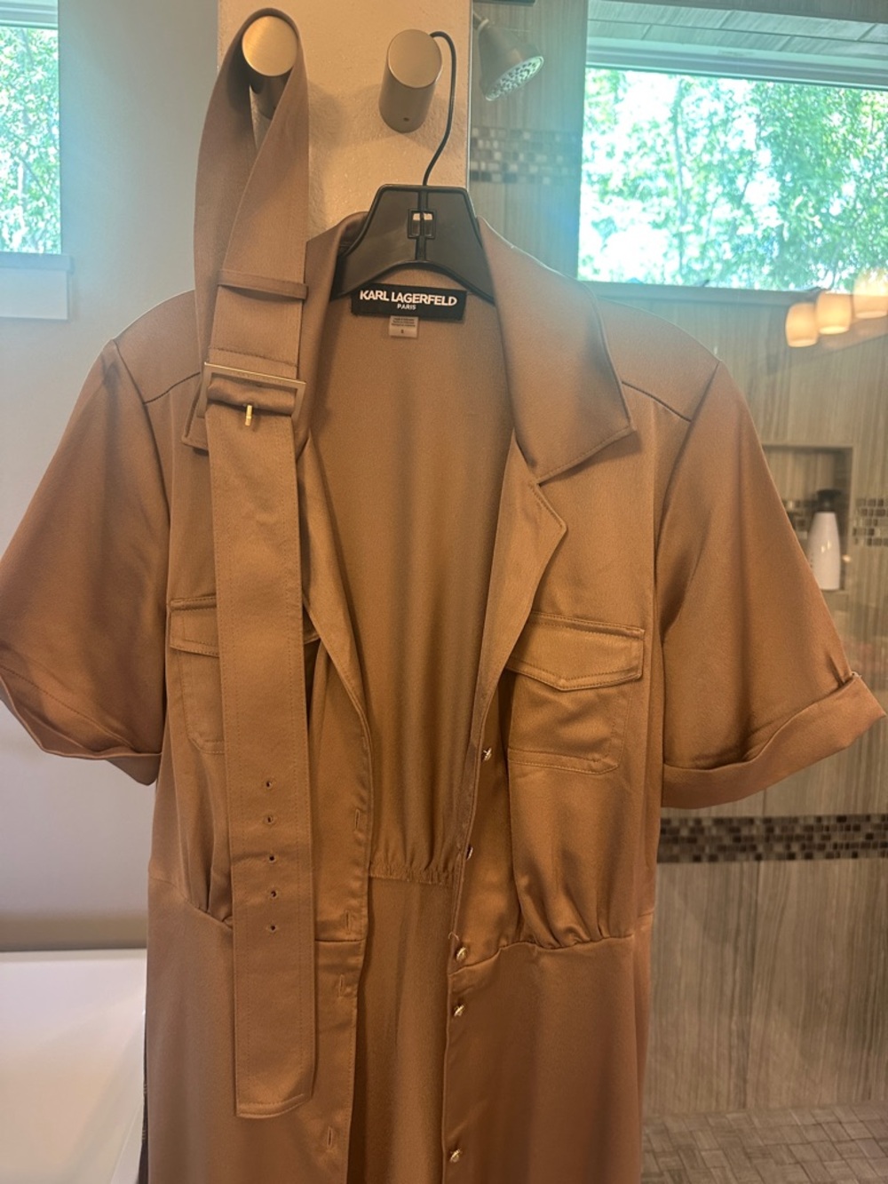 Karl Lagerfeld Camel Utility Shirt Dress with Belt